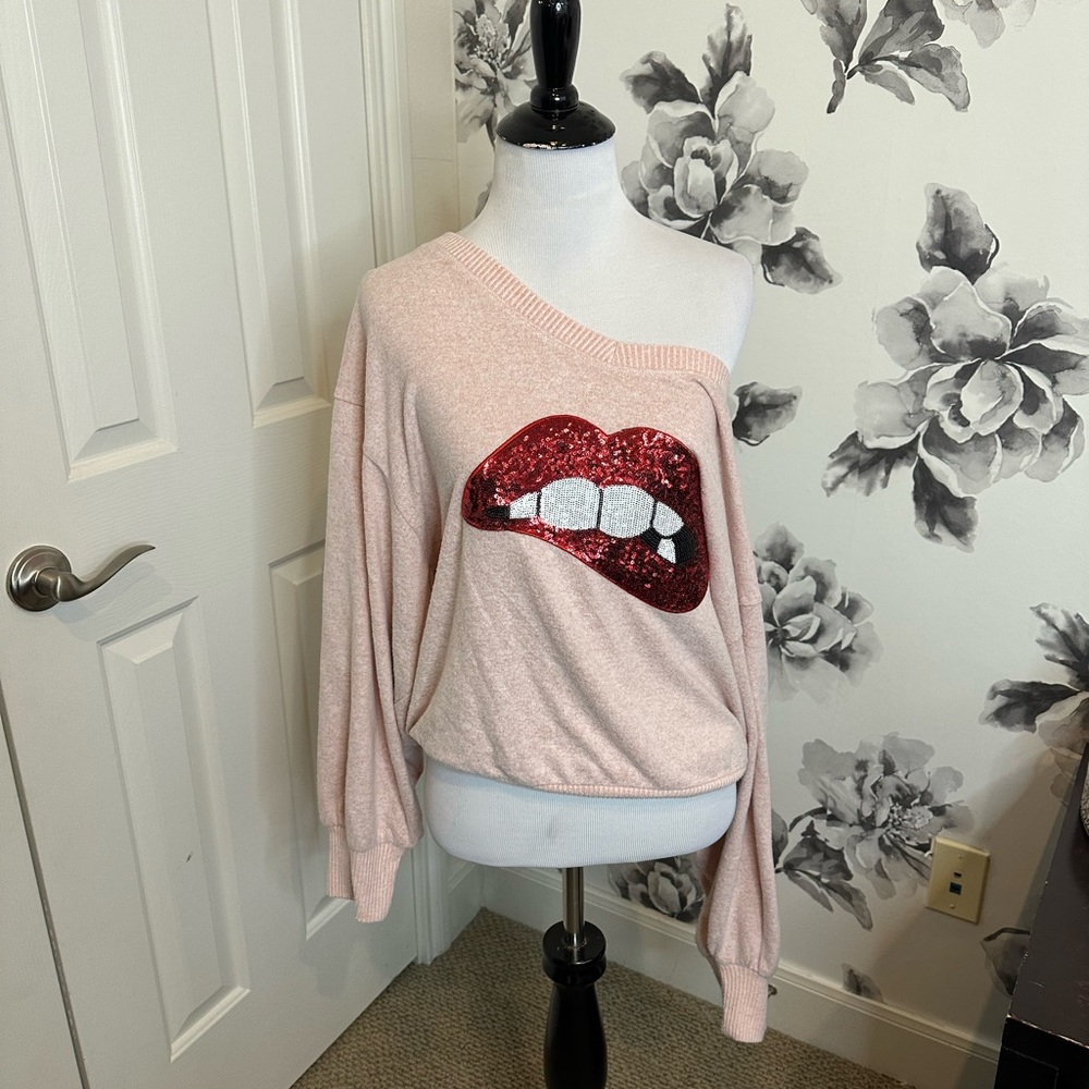 Judith March off the shoulder lip sweater